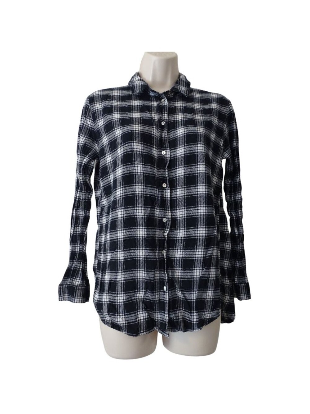 H&M Black White Plaid Flannel Long Sleeve Button Up Shirt Women Size 4 Gorpcore